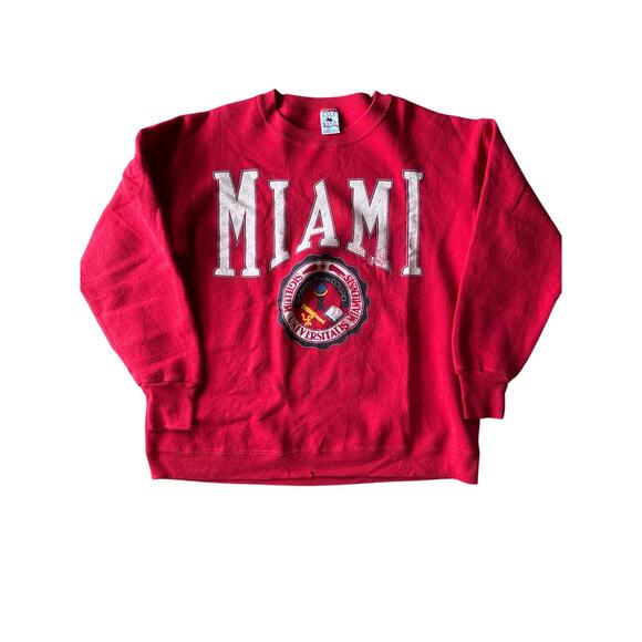 Vintage NCAA U of Miami Hurricanes USA Made Red Galt Sand L Crewneck Sweatshirt - Picture 1 of 10